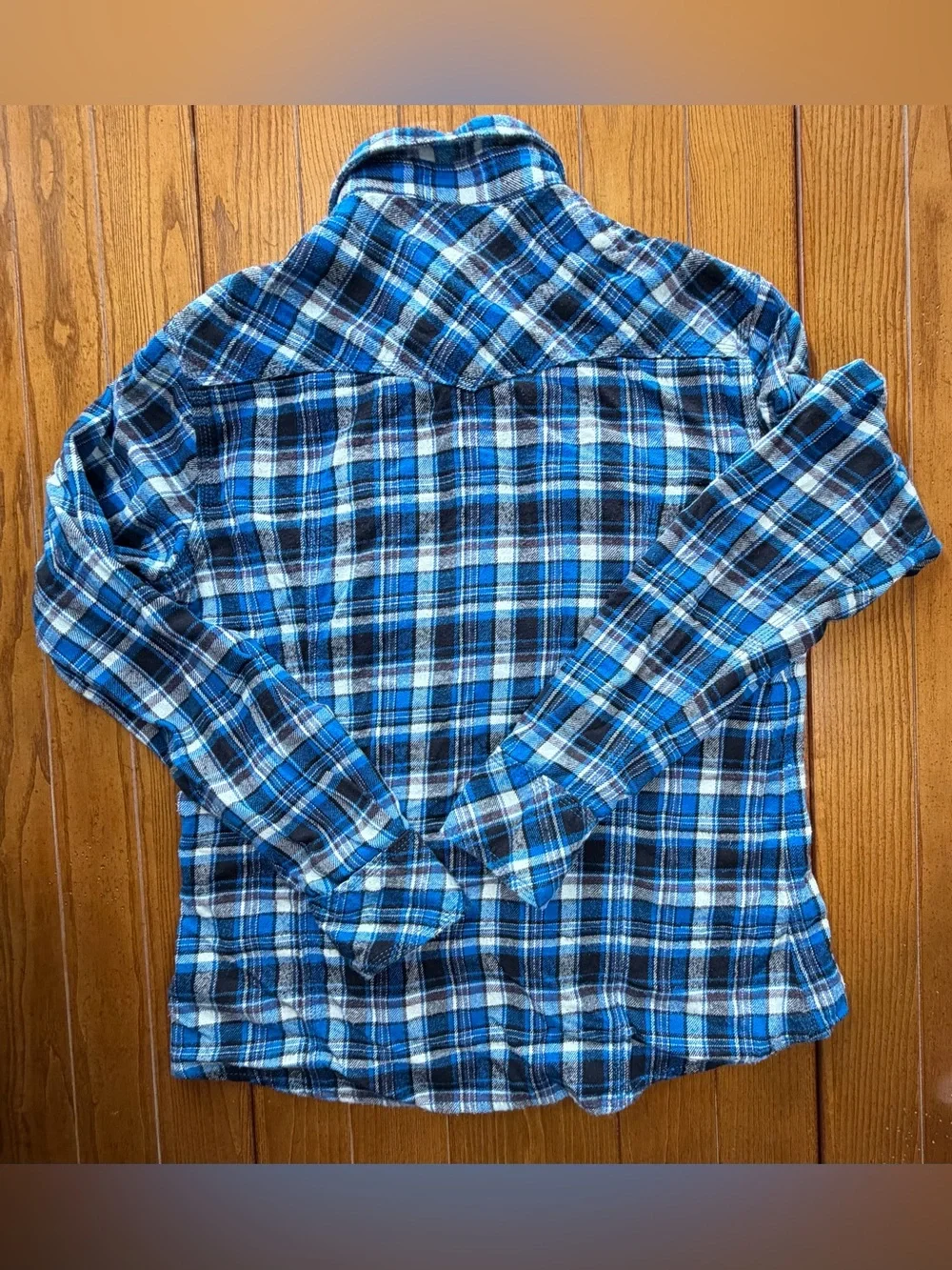 True Religion Blue Plaid Flannel Western Shirt • Pearl Snaps • Men’s XXL